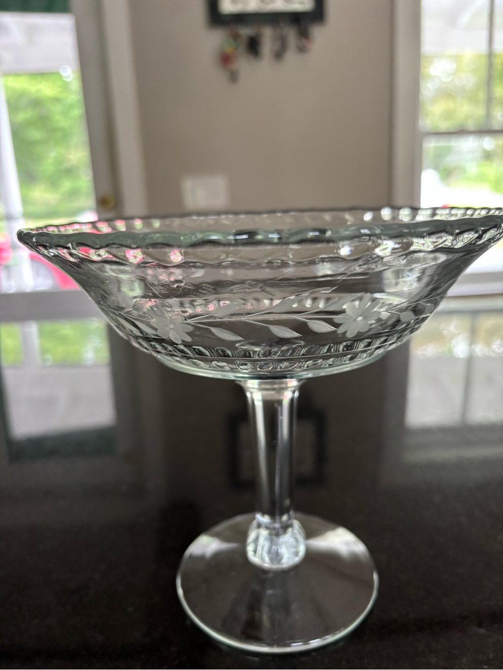 Etched Stemmed Dessert Compote - Clear Glass